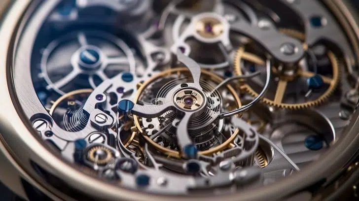 Macro view of an exposed mechanical movement